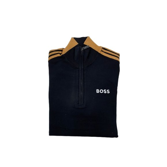 NWT Hugo Boss Men's Cotton Zip Neck Sweater With Color-Blocking Black S - XL - Picture 3 of 6